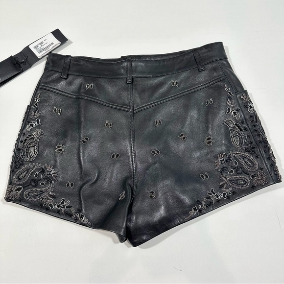 YSL Saint Laurent High Rise Embellished Embroidered Lambskin Leather Shorts - Picture 9 of 15